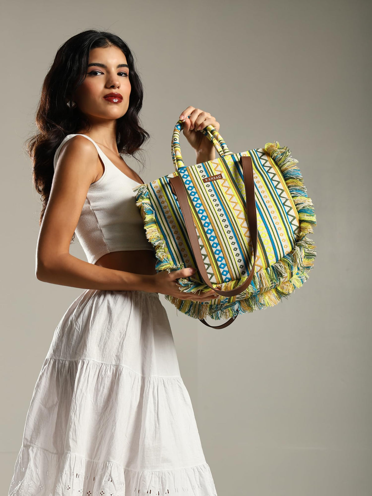 ENSAC Premium Cotton Tote Bag for Women, Stylish Handbag for women with Zip Closure | Fit for Office Bag, College, Travel Use | Handcrafted in India