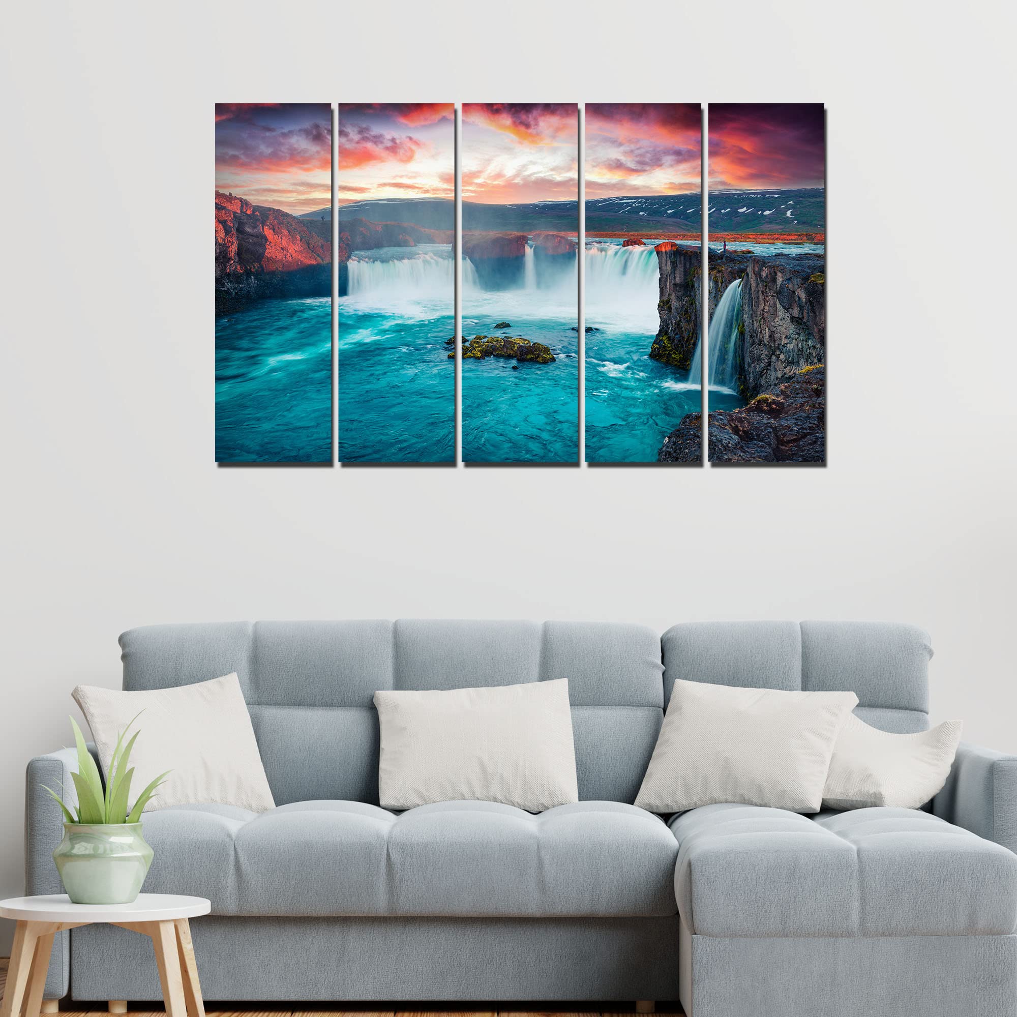 VIBECRAFTS Beautiful Waterfall 5 Pieces Canvas Wall Painting For Home | Office | Living Room | Gift (PTVC5Pcs4_8539)