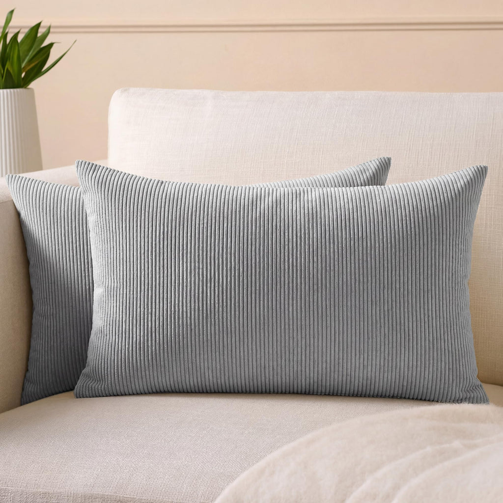 Encasa XO Corduroy Cushion Covers, No Inserts, Set of 2, Grey