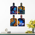 Artvibes Divine Shri Krishna Pampering Cow & Playing Flute Wooden Wall Hanger for Home | Spiritual Decor Items | Wall Sculpture | Artwork| Stylish Decor Item | Gift Items (WH_5631N), Set of 4