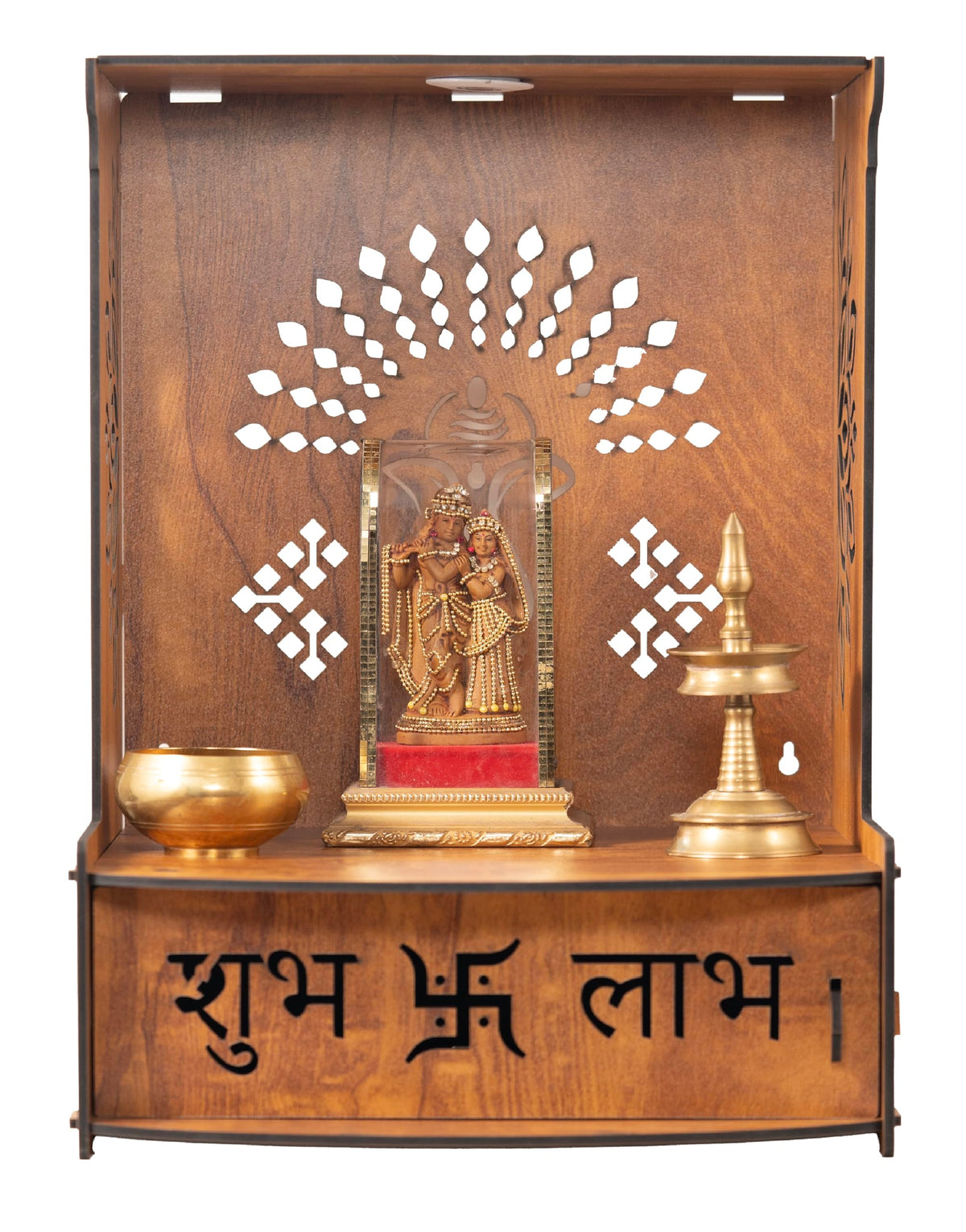 Crotomak Wooden Temple Mandir Pooja Stand for Home, Office Puja Mandir with Drawer Foldable Premium with LED Spot Light (03-Ganesha)