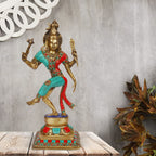 ARTVARKO Brass Ardhanarishvara Ardhnarishwar Statue (Half Shiva & Parvati) Multicolor Stone Handwork | Shiv Parvati Double Avatar | Shiv Parvati Idols for Shivaratri 12.5 Inches