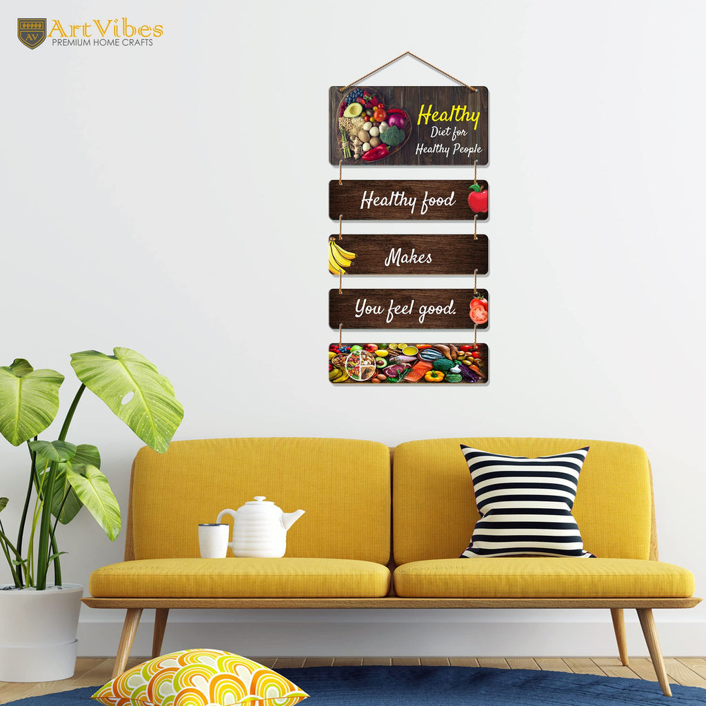 Artvibes Healthy Food Makes You Feel Good Printed Wooden Wall Hanging for Kitchen | Cafe | Restaurant | Dining Room | Quotes Decor Item | Wall Poster | Food Quotes Decoration | Gift Items(WH_6702N)