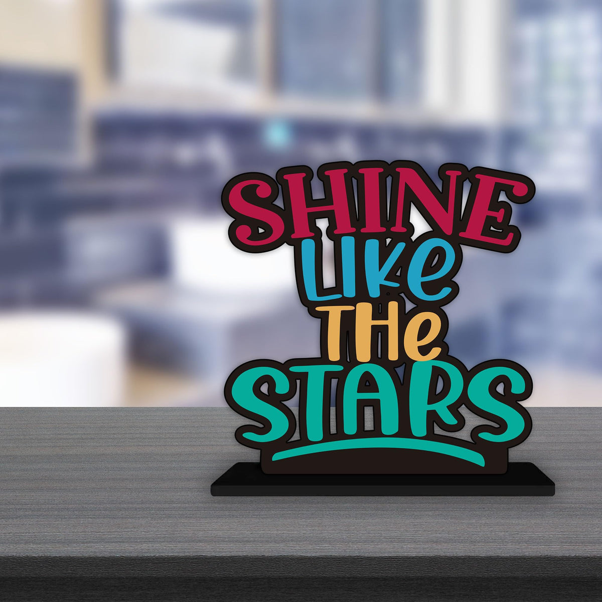 Artvibes Wooden Idols and Figurine Shine Like The Stars Inspirational Quotes Table Decor for Office Desk Showpiece Home Decoration, Livingroom | Modern Gifting Item (SP_1164), Inspirational