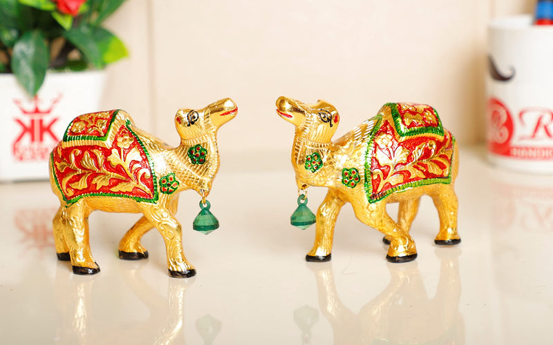 KridayKraft Camel Set Metal Statue with meenakari Work Handmade Decorative Camel Status,Animal Statue for Home,Office,Table Decor & Gift for Return Gifts,Corporate Gifts..(Brass,Multicolor)
