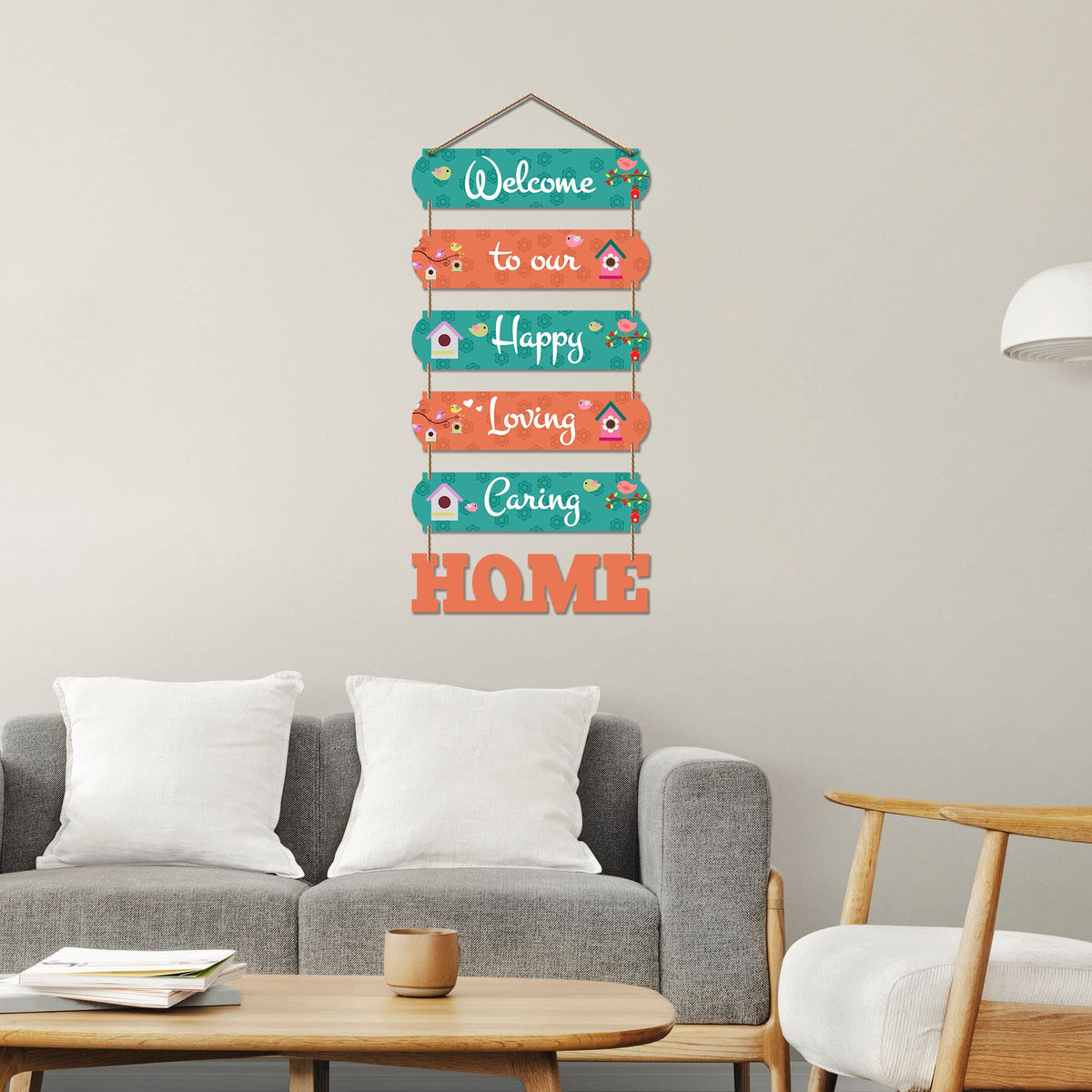 Artvibes Welcome To Our Happy Home Wooden Wall Hanger for Gateway | Decor Hanging Ornaments | Door Quotes Hanging | Wall Poster | Wall Art Print | Gift Items for Home Decor | Wall Accent (WH_6601N)
