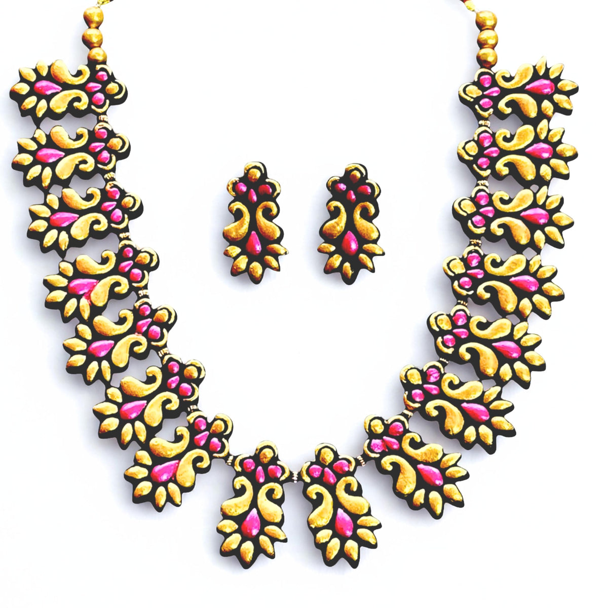 Mornny Kerala Palakka Terracotta Jewellery for Women | Necklace Set with Earrings | Hand Painted | Stylish Festive Gift for Mother, Wife, Girlfriend (Pink)