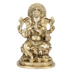 ARTVARKO Brass Ganesh Idol Statue Elephant Murti Blessing Ganesha Vinayak Ganpati Sitting on Lotus Sculpture Bhagwan Entrance Home Warming Vastu Décor Height 7 Inch