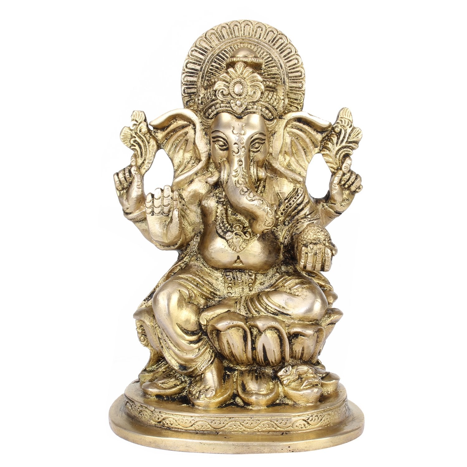 ARTVARKO Brass Ganesh Idol Statue Elephant Murti Blessing Ganesha Vinayak Ganpati Sitting on Lotus Sculpture Bhagwan Entrance Home Warming Vastu Décor Height 7 Inch