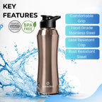 Speedex Stainless Steel Water Bottle 1 Ltr, 1000 ml Metal Bottle For Daily, Office, School, Gym, Travel Use for Men, Women, Kids, Adults-Leak Proof Sipper Cap, BIS Approved, Copper Gold, Set of 1