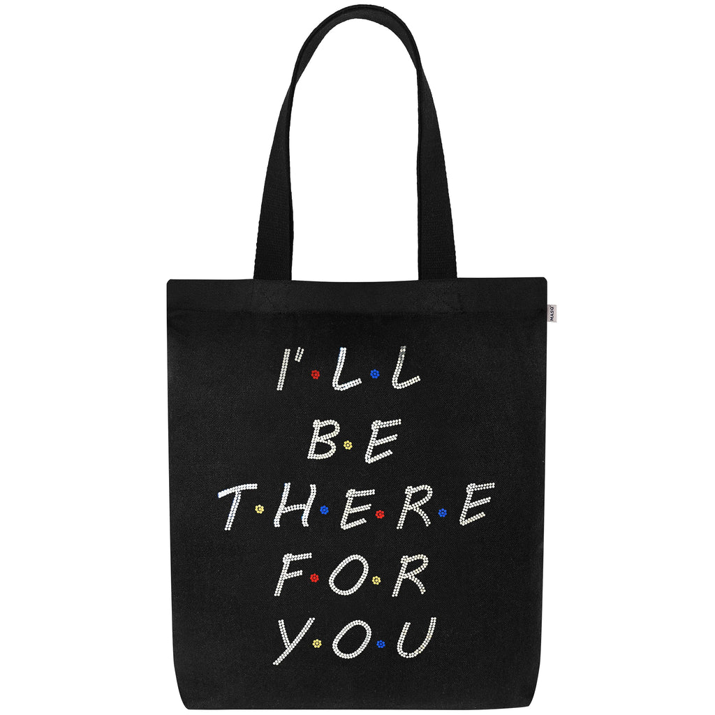 MASQ By Q-One Canvas Friends Embroidered Utility Tote Bags For Women With Zip, College Bag For Girls, 100% Organic Cotton Tote Bag For Traveling & Daily Use
