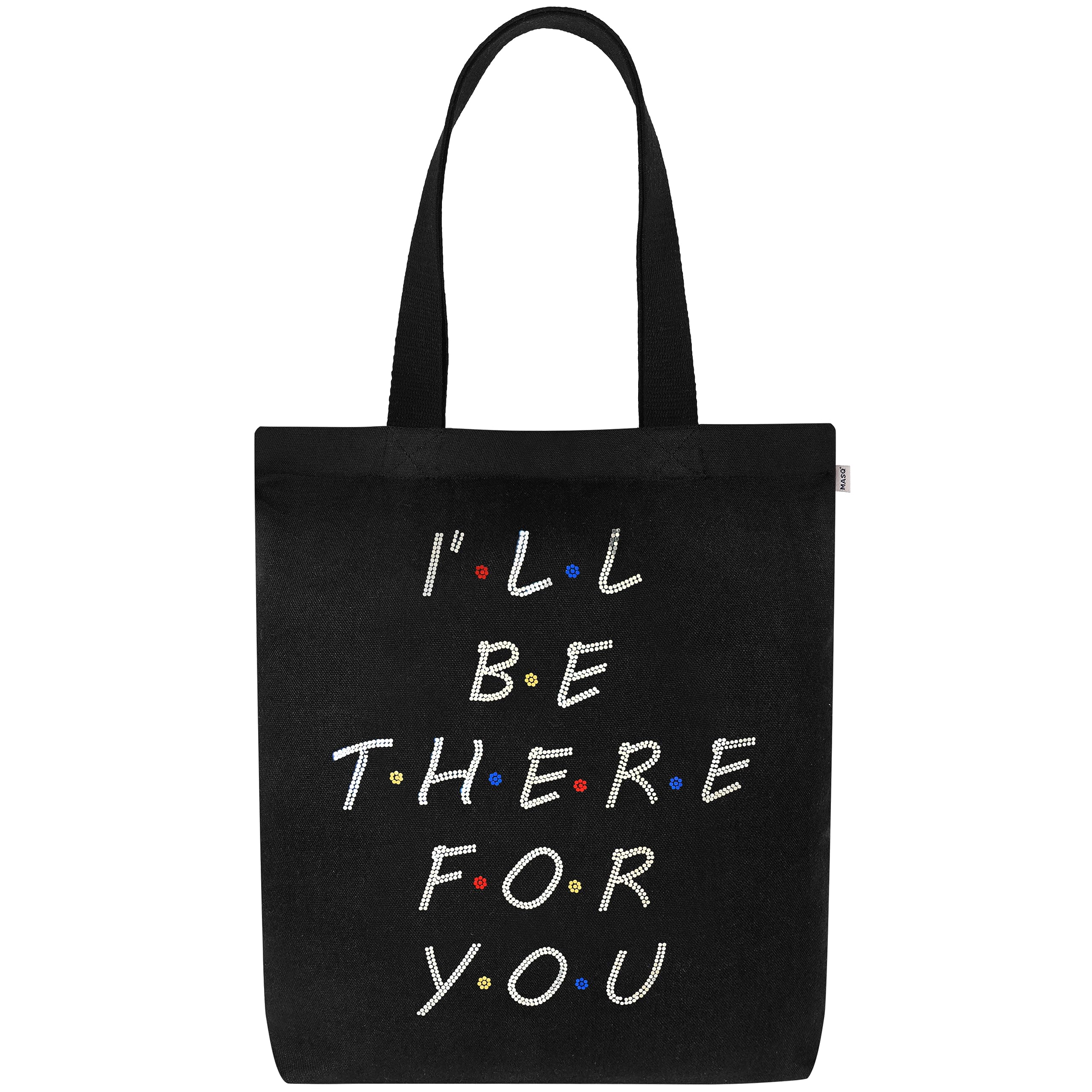 MASQ By Q-One Canvas Friends Embroidered Utility Tote Bags For Women With Zip, College Bag For Girls, 100% Organic Cotton Tote Bag For Traveling & Daily Use