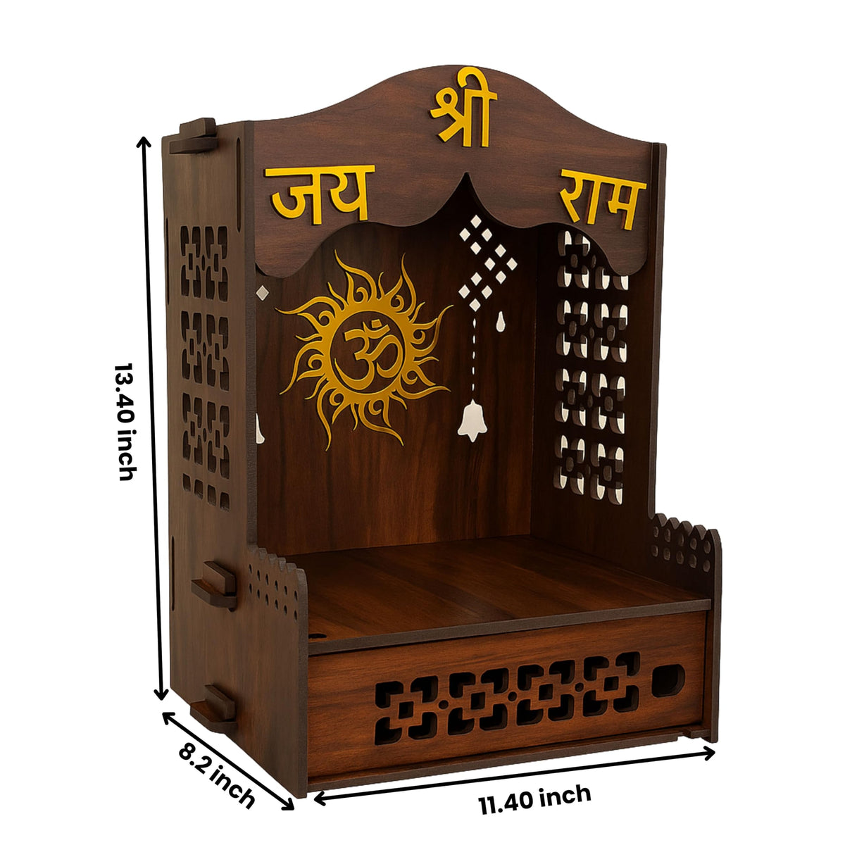 HOMEWEY DECOR Wooden Home Temple Handcrafted Support Heavy Idols Luxurious Finish Pooja Mandir for Home and Office Wall Mount for Room (Design13)