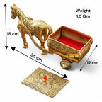 KridayKraft Horse Cart Aluminium Statue Gold Plated Horse Cart Murti Showpiece Religious Figurines Gift Article for Home and Office Table and Car Dashboard Decor (Golden)