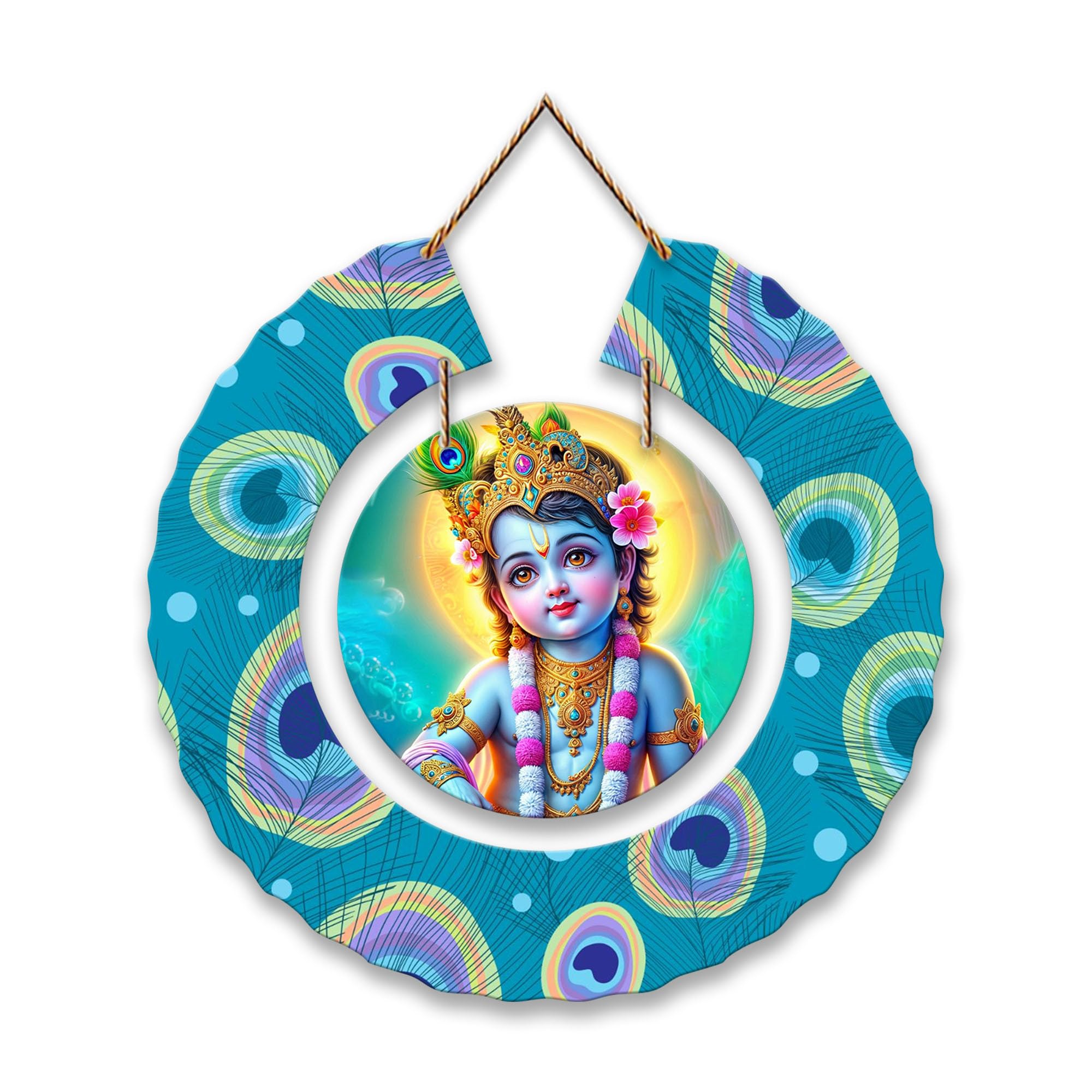 Artvibes Bal Krishna Round Shape MDF Wooden Wall Decor Items | Spiritual Decor Items | Religious Wall Art | Wall Illustrations | Artwork| Stylish Modern Decor Item | Gift Items (WH_9809N)