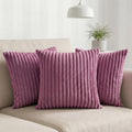 Yellow Weaves Pencil-Stripe Fur Cushion Covers | Soft Polyester | Decorative Sofa & Throw Pillow Covers | 16x16 Inches, Pack of 3 (Purple)