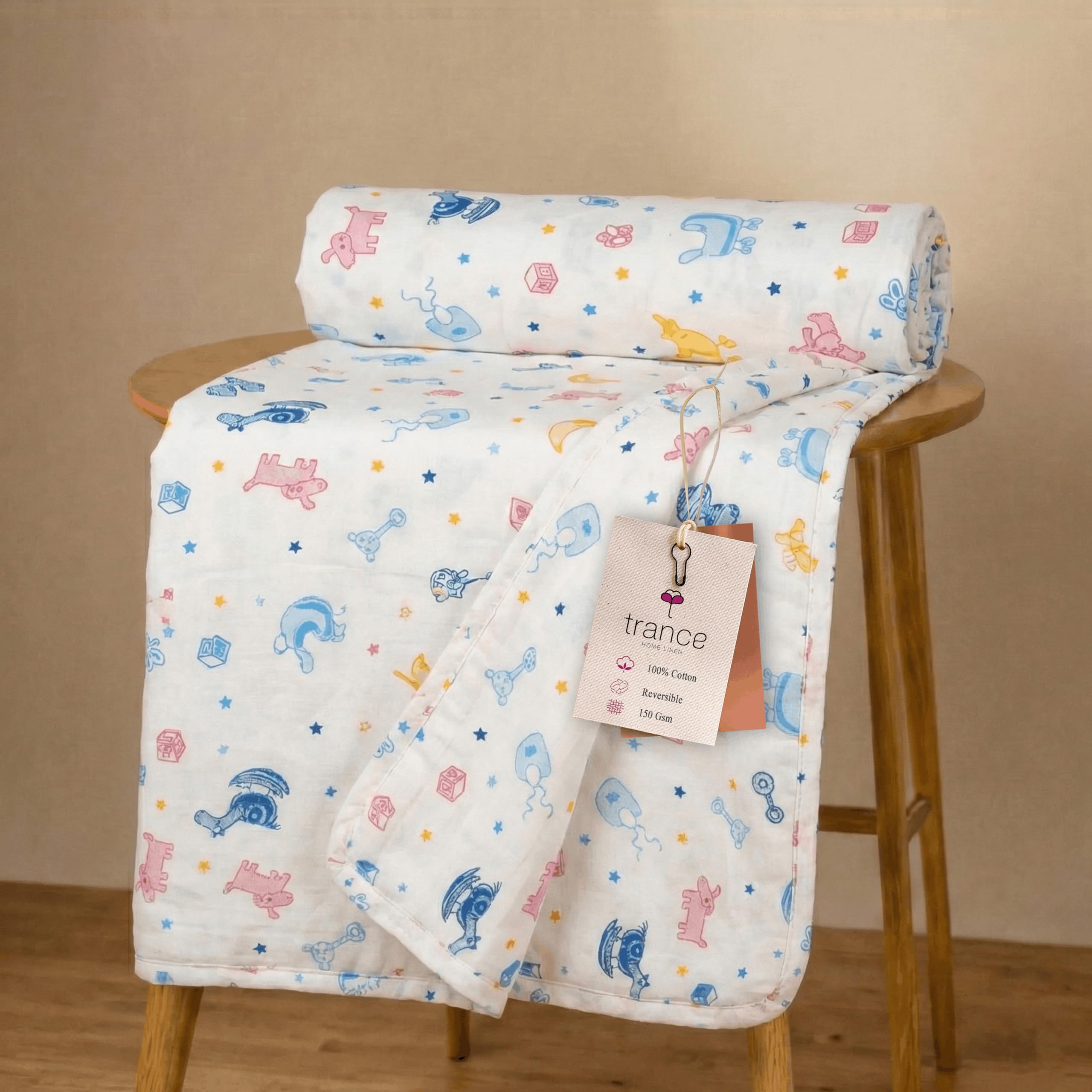 Trance Home Linen 100% Cotton | Kids Dohar | Double Bed | 150 GSM | Reversible Ac Comforter | Light Weight All Season Soft Blanket (84x88 Inches | Ducks) Kafalo