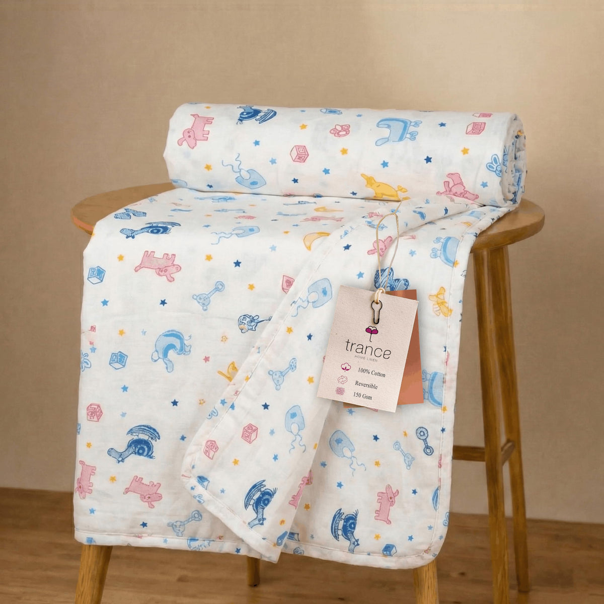 Trance Home Linen 100% Cotton | Kids Dohar | Single Bed | 150 GSM | Reversible Ac Comforter | Light Weight All Season Soft Blanket (58x90 Inches | Ducks) Kafalo