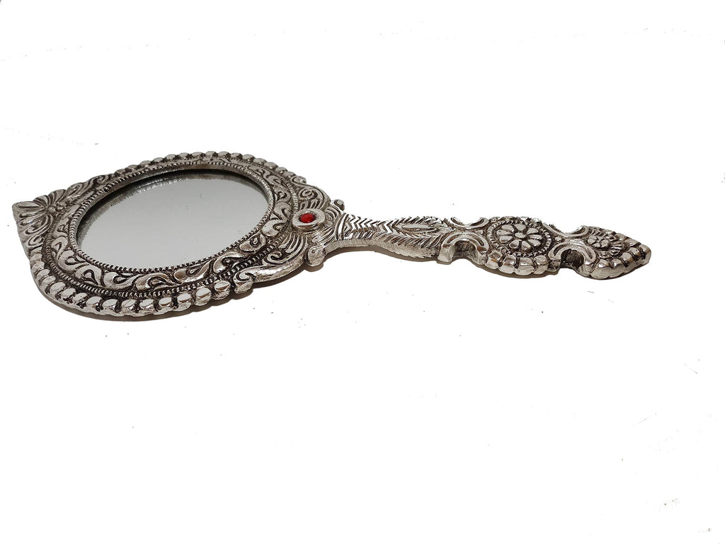 Prince White Metal Ladies Hand Mirror Silver Color