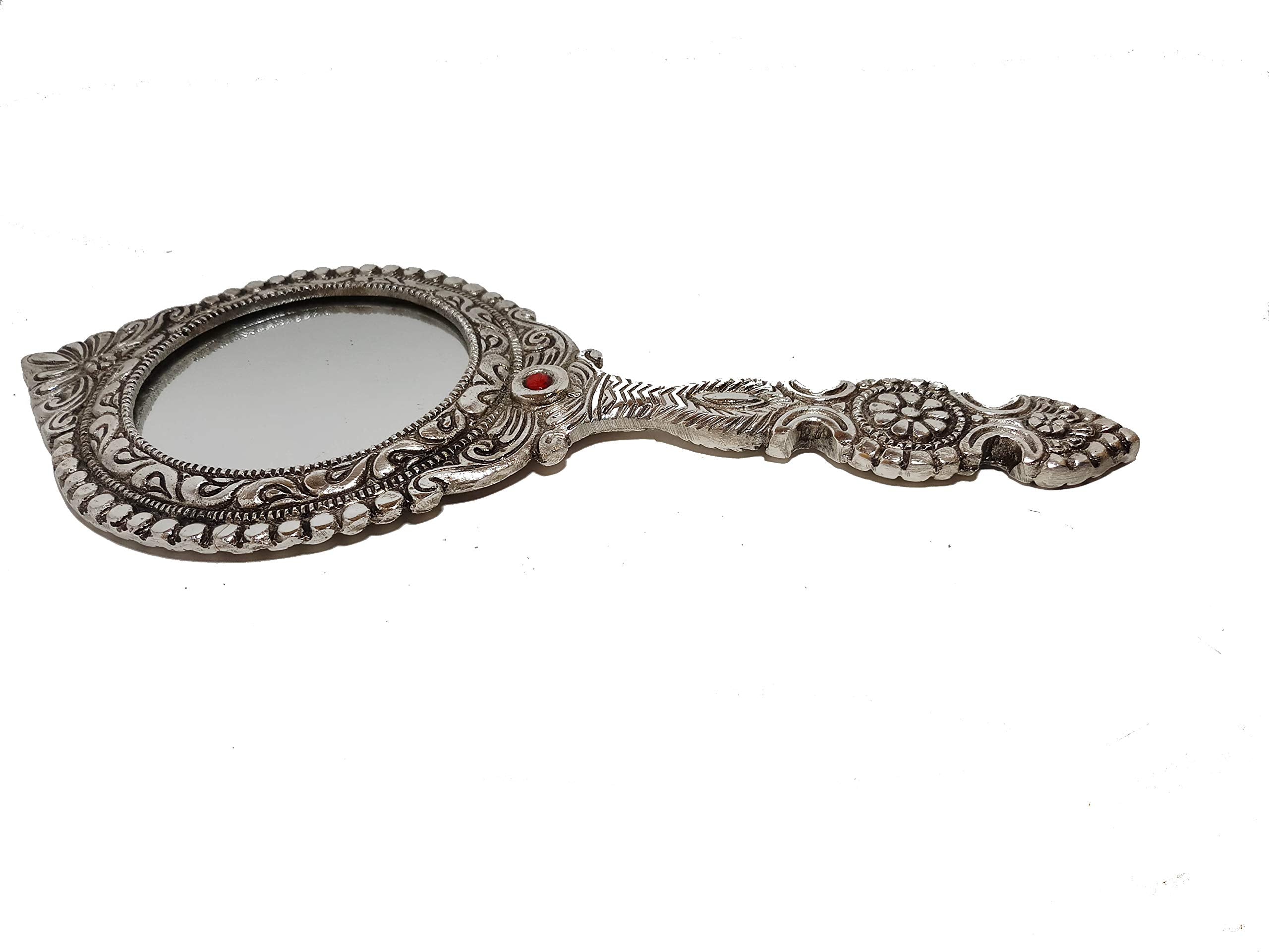 Prince White Metal Ladies Hand Mirror Silver Color