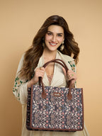 ZOUK Kashmir blooms Floral Printed Jute Handcrafted Multicolor Women's Stylish Tote Bags | Tote Handbag| Shoulder bag with double handle