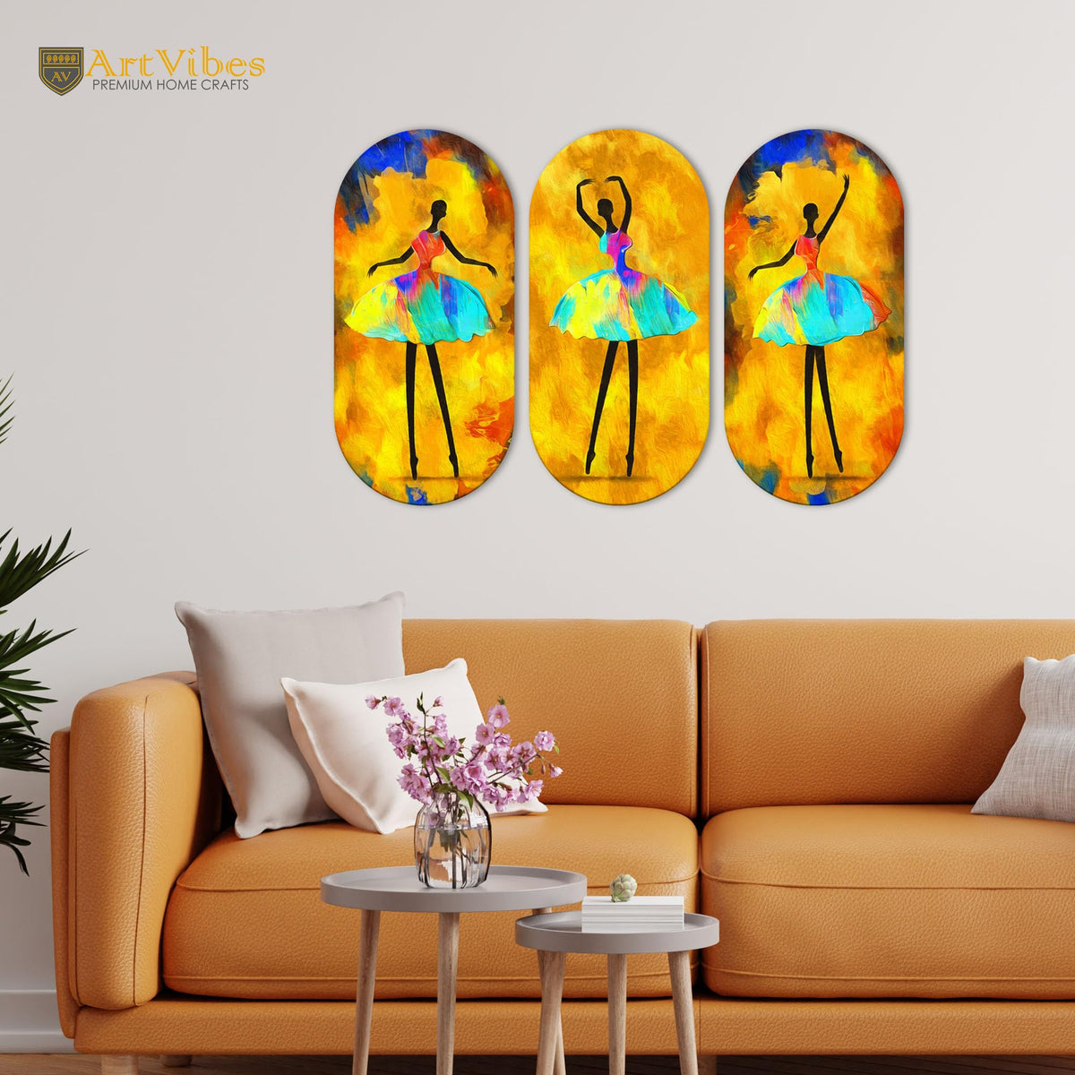 Artvibes Ballerina Dancing Abstract Art Wooden Wall Hanger for Home | Office | Living Room | Gift | Modern Decoration Items | Kitchen Wall Decor | Artworks (WH_9007N), Set of 3