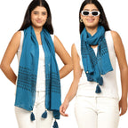 KE KANHA EXPORTS Stole for Women | Cotton Scarf for Women Stylish Boho Block Print Border with Tassels | Soft Lightweight Summer Beach Head Wrap | 180 x 50 cm