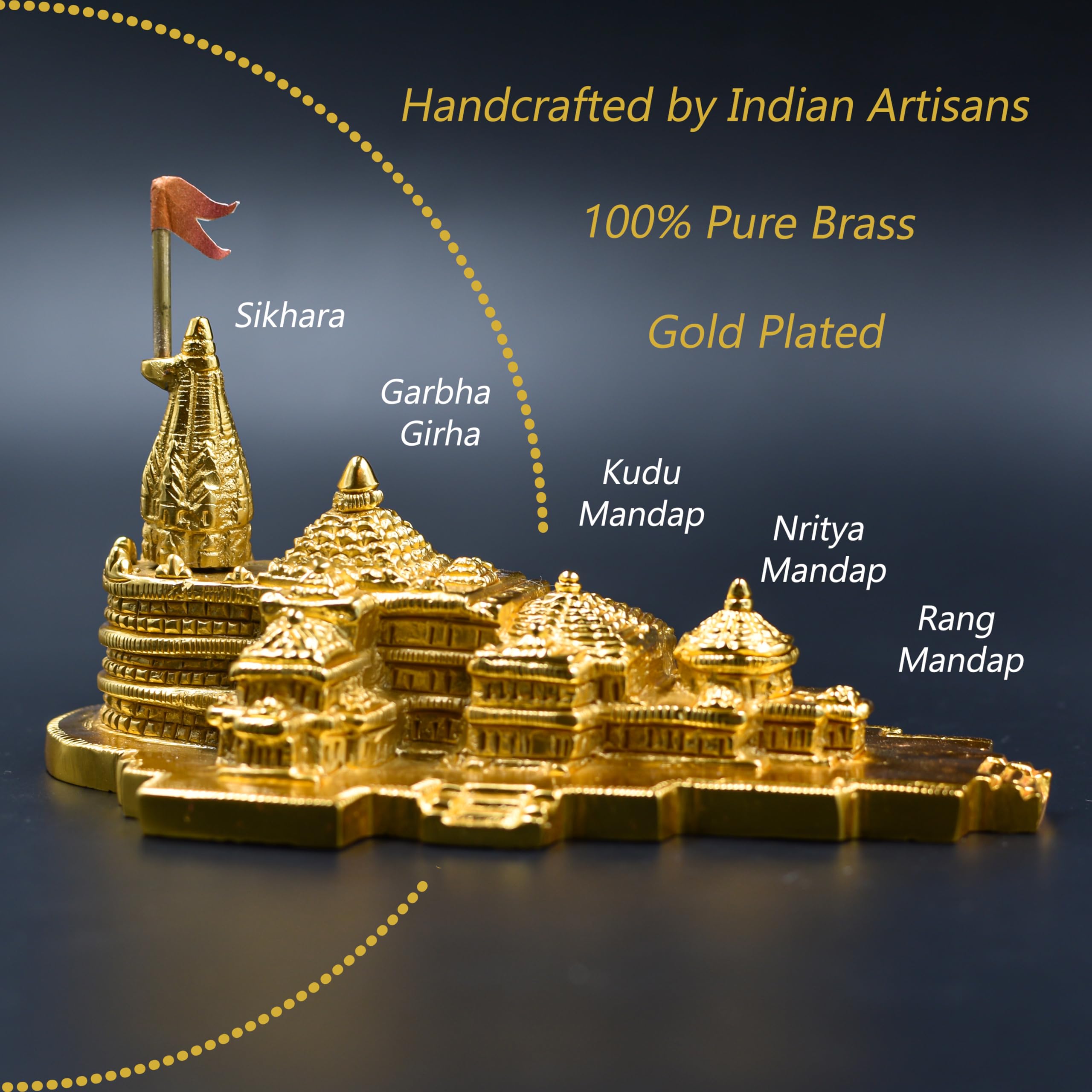 DEVALOKA Brass Ram Mandir Ayodhya Model-Medium-6 Inches, Gold Plated, Ideal for Home Decor & Home Temple