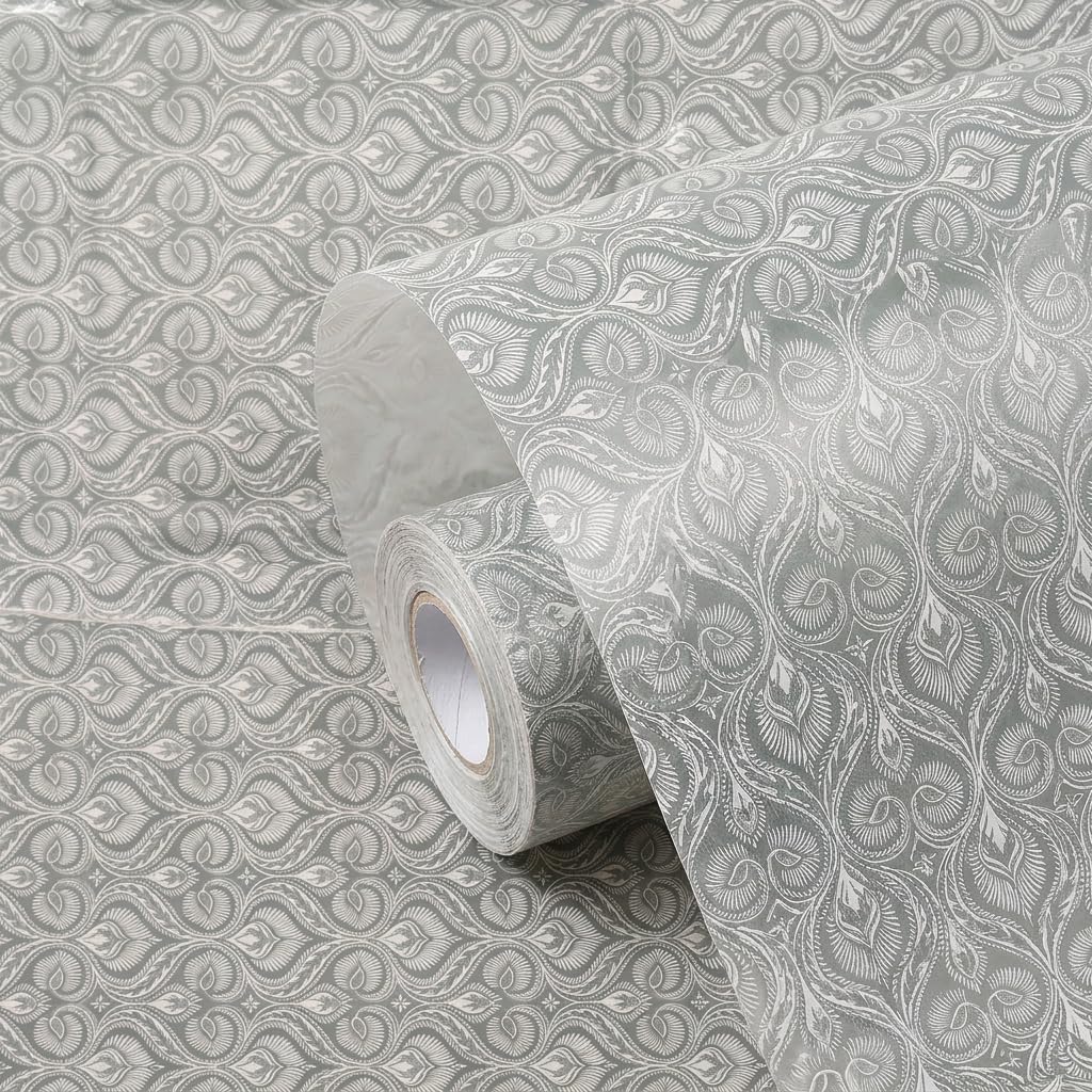 Star Weaves (50 cm x 5 Meter) Anti Slip Drawer Mats for Kitchen Shelf Liners for Kitchen Shelves, Sheet for Fridge, Kitchens, Cabinet, Cupboard, Drawers, Wardrobe (White Paisley) Kafalo