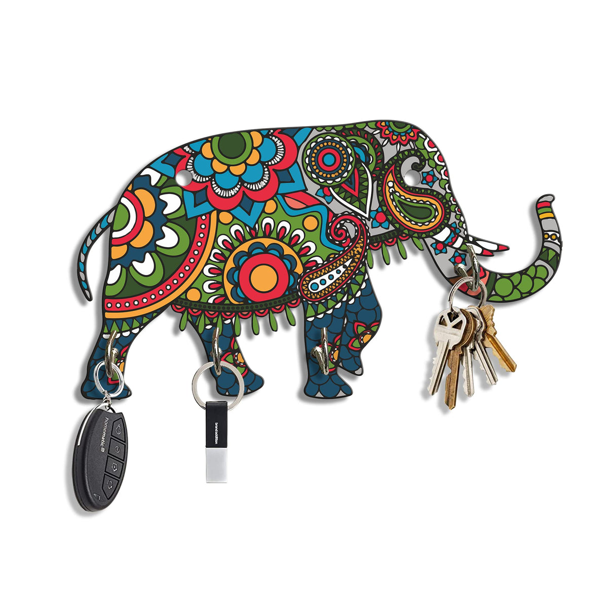 Artvibes Unique Stylish Wooden Key Holder for Wall Decor with Stylish Stainless Steel 4 Hooks Beautiful Key Organizer for Home Decoration(KH_820), Multi1