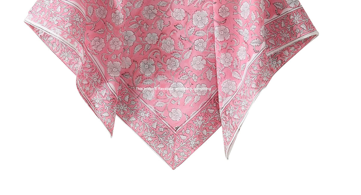 Ravaiyaa - Attitude is everything Sanganer Hand Block Printed Scarves Pure Cotton Scarf Square Hijab Dupatta 40 X 40 Inch (Pink White Floral)