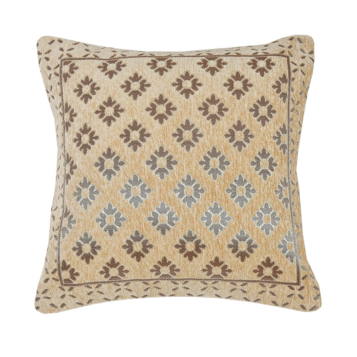 DECOMIZER Jacquard Geomteric Cushion Covers 16 inch x 16 inch Set of 2 Ethnic Motifs Cushion Covers,Design- Diamond,Color- Beige