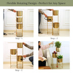 BEHOMA Gold Metal 3-Tier Floor Planters with Stand, Living Room