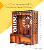 Krevvy Mandir for Home Small Size with Door | Compact Puja Mandir Temple | Assembly Required | Wall Mounted Wooden Temple for Home and Office with LED Light (H-18, L-16, W-8.5 inch)