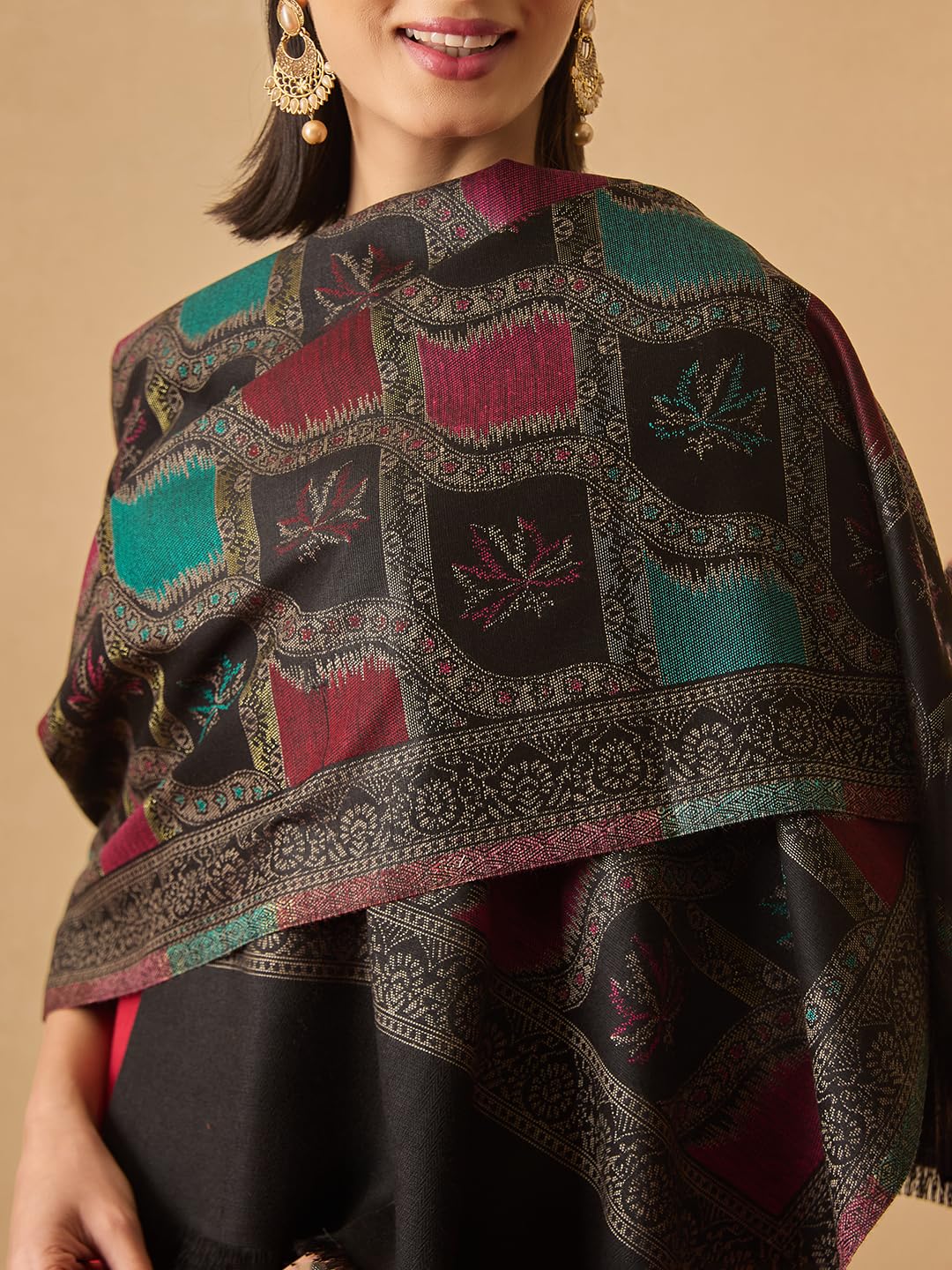 Pashmoda Women Floral Geometry Kaani Wool Blend Stole (Size : 28x80in, 71X203cm) AVST09