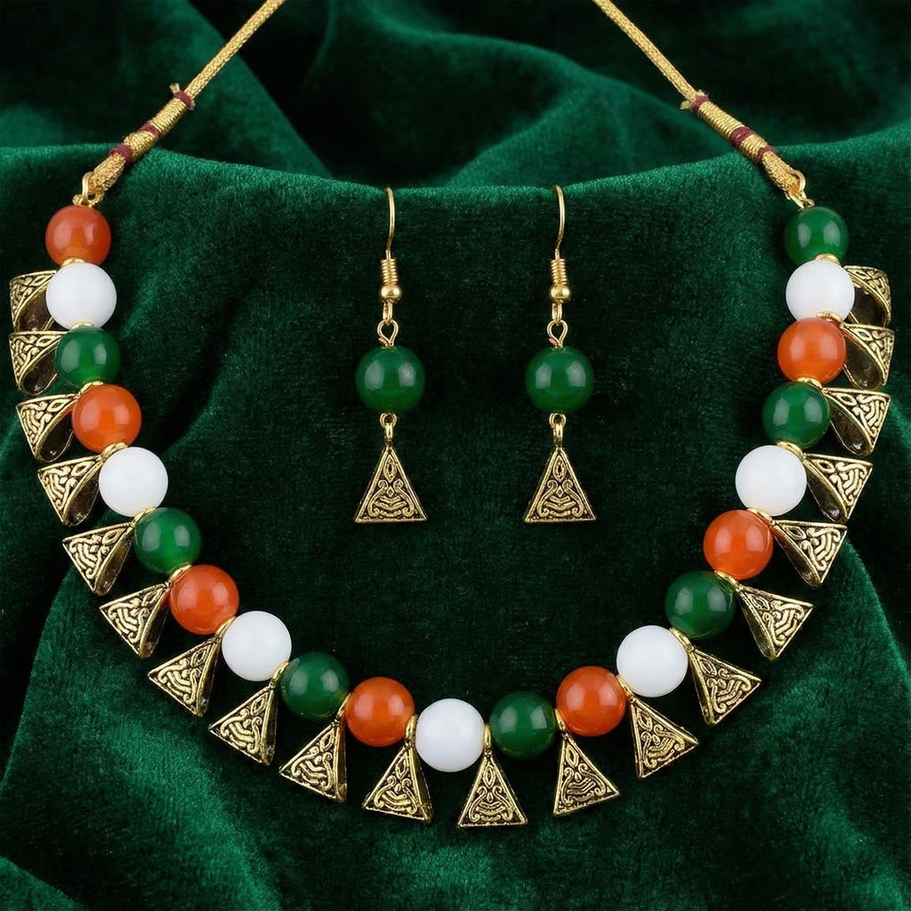 JFL - Jewellery for Less Tri Color Necklace set Handmade Fashion Jewellery for Independence Day/Republic Day Women & Girls