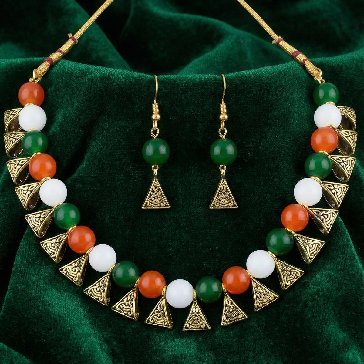 JFL - Jewellery for Less Tri Color Necklace set Handmade Fashion Jewellery for Independence Day/Republic Day Women & Girls