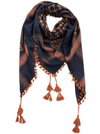 Square Cotton Blend Classic Head Ghutra Army Arabian Multi Purpose Scarf, 48 Inch, Black and Copper color Embroidered Palestine shawl with Tassels