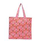 MITTICO Quilted Cotton Tote Bag – Handmade Large Travel Shoulder Bag with Zipper & Pockets – Lightweight, Durable & Stylish for Daily Use (Pink Floral)
