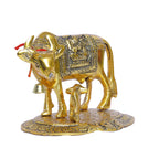 KridayKraft Gold Plated Kamdhenu Cow with Calf Metal Idols for Home Office Statue Murti for Decoration & Pooja Gifting Purpose Sculpture Good Luck Feng Shui As Table Top Figurine Gau MATA Idols