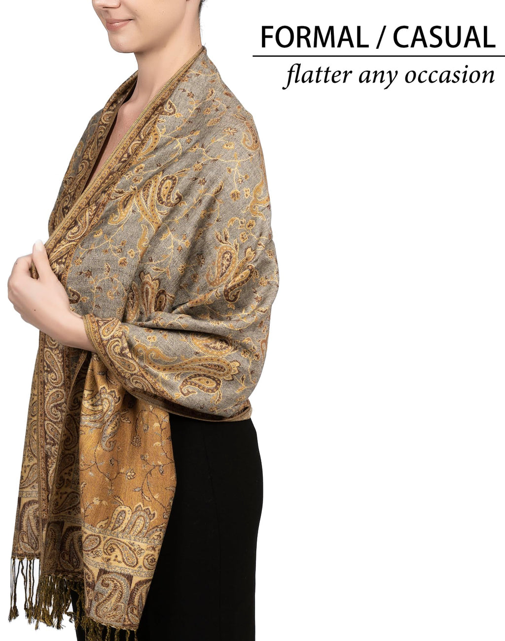 Achillea Soft Silky Reversible Paisley Pashmina Shawl Wrap Scarf w/Fringes