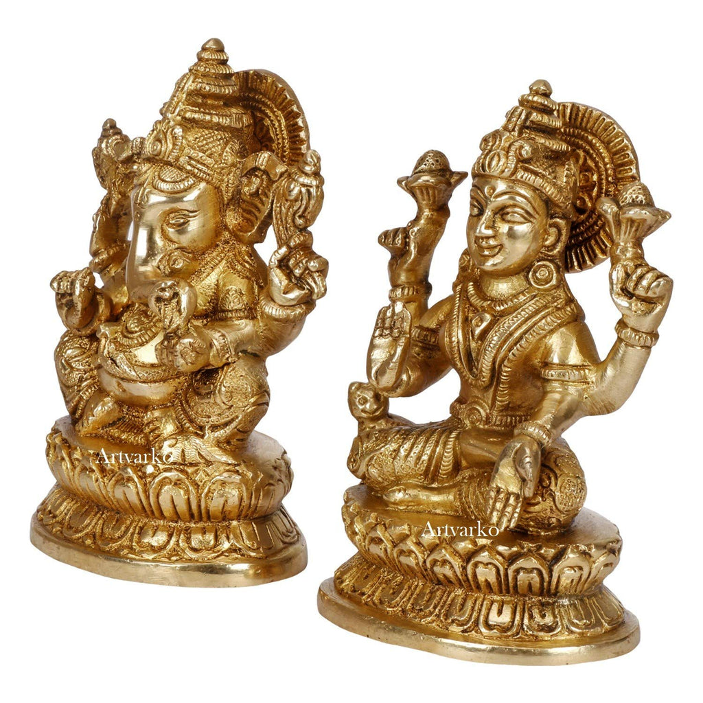 ARTVARKO Brass Laxmi Ganesha Idol Lakshmi Ganesh Murti Statue Pooja Gift and Home Décor (LxBxH 7x2.5x5, Inch)