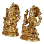 ARTVARKO Brass Laxmi Ganesha Idol Lakshmi Ganesh Murti Statue Pooja Gift and Home Décor (LxBxH 7x2.5x5, Inch)