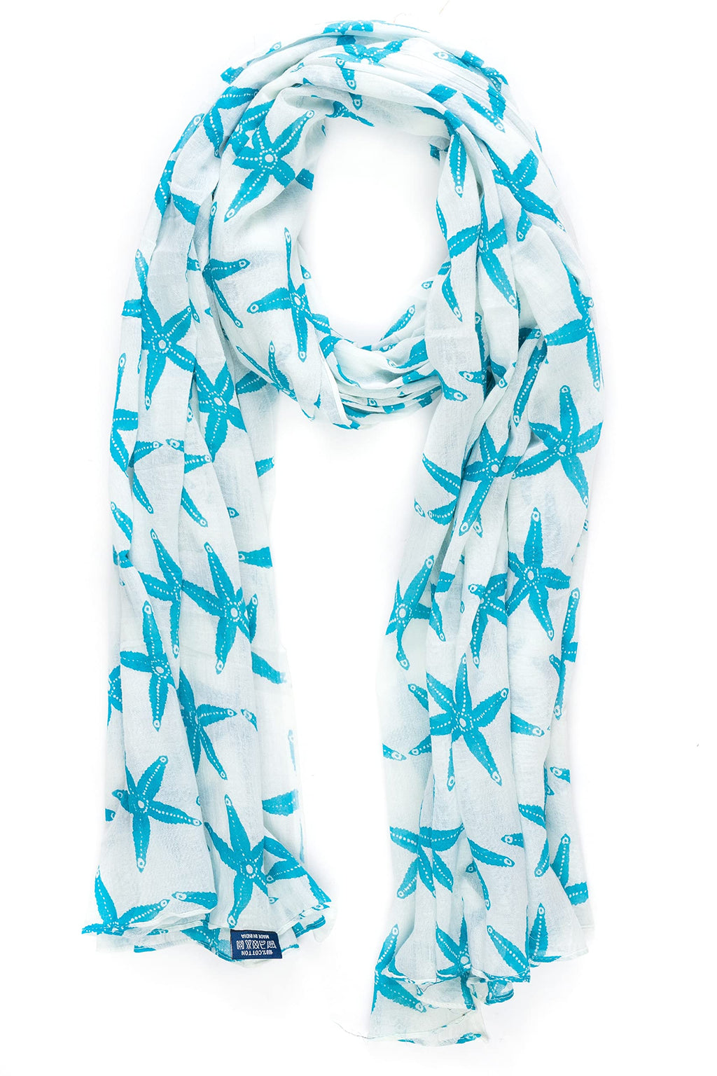 AQVA Printed Cotton Scarf for Women Stylish (starfish Sky) | Head and Face Cover Scarf for Girls with 100% Cotton | Soft & Lightweight Scarves/Stoles for all Weather (72 x 43 in)