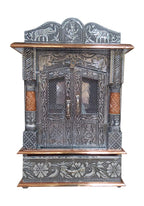 Genaric Vd-Star Aluminium And Copper Oxidized Metal Wooden Handcrafted Designs Temple (Silver And Bronze),H-16In