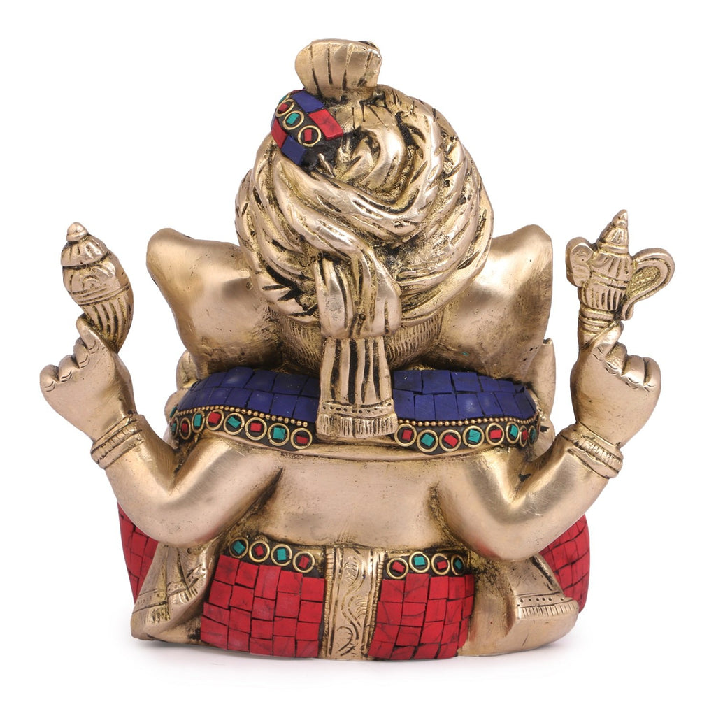 ARTVARKO Brass Color Ganesha Safa Pagdi Ganesh Statue Ganapathi Vigneshwara Ganpati Stone Idol Figurine God Lord Elephant Sculpture Height 9