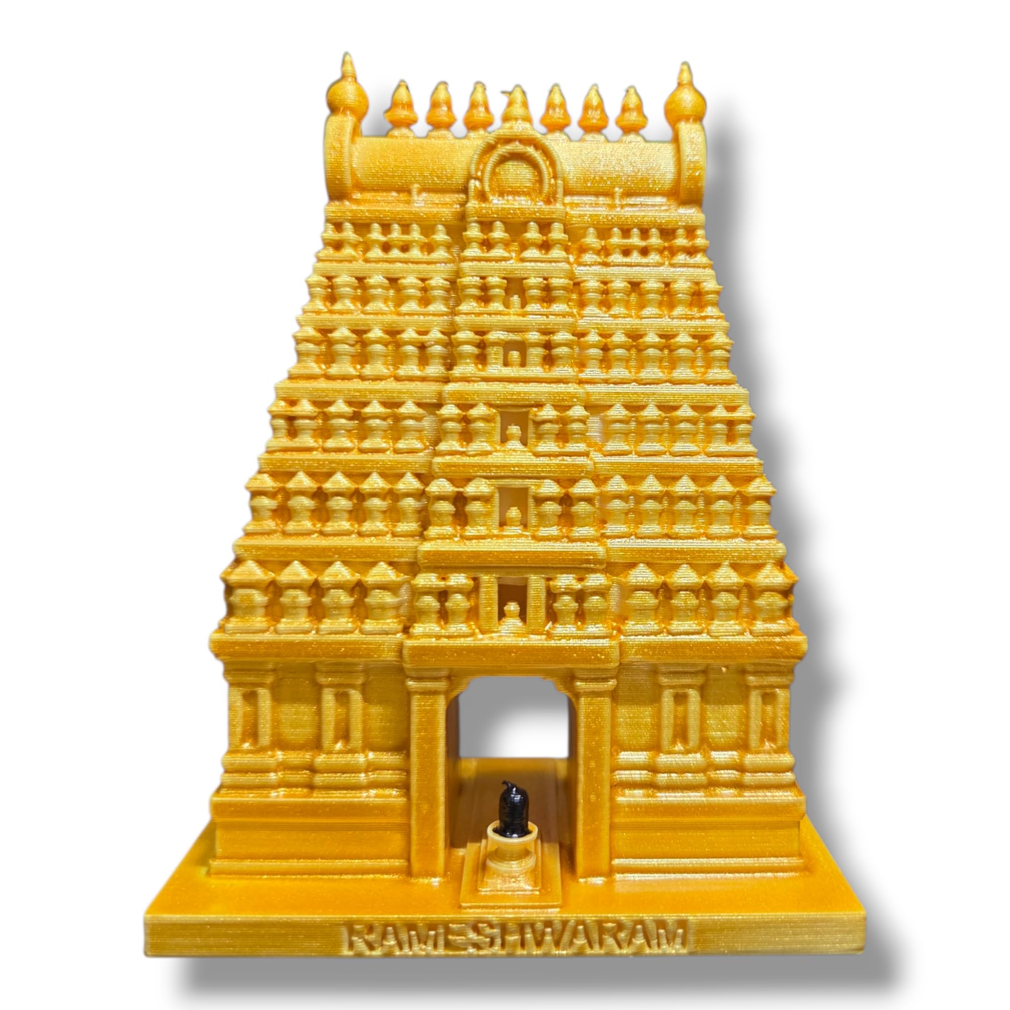 DevaDarshan Rameshwaram Temple Miniature Statue – Shiva Lingam Model, Ramanathaswamy Mandir Idol, Sacred South Indian Temple Decor for Home/Office, Puja Gift, Spiritual Souvenir