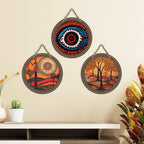 Artvibes Scenic Warli Art Round Shape MDF Wooden Wall Decor Items | Living Room | Office | Handcrafted Art | Wall Illustrations | Art Prints | Aesthetic Wall Art | Ideal Gifts (WH_9902N), Set of 3