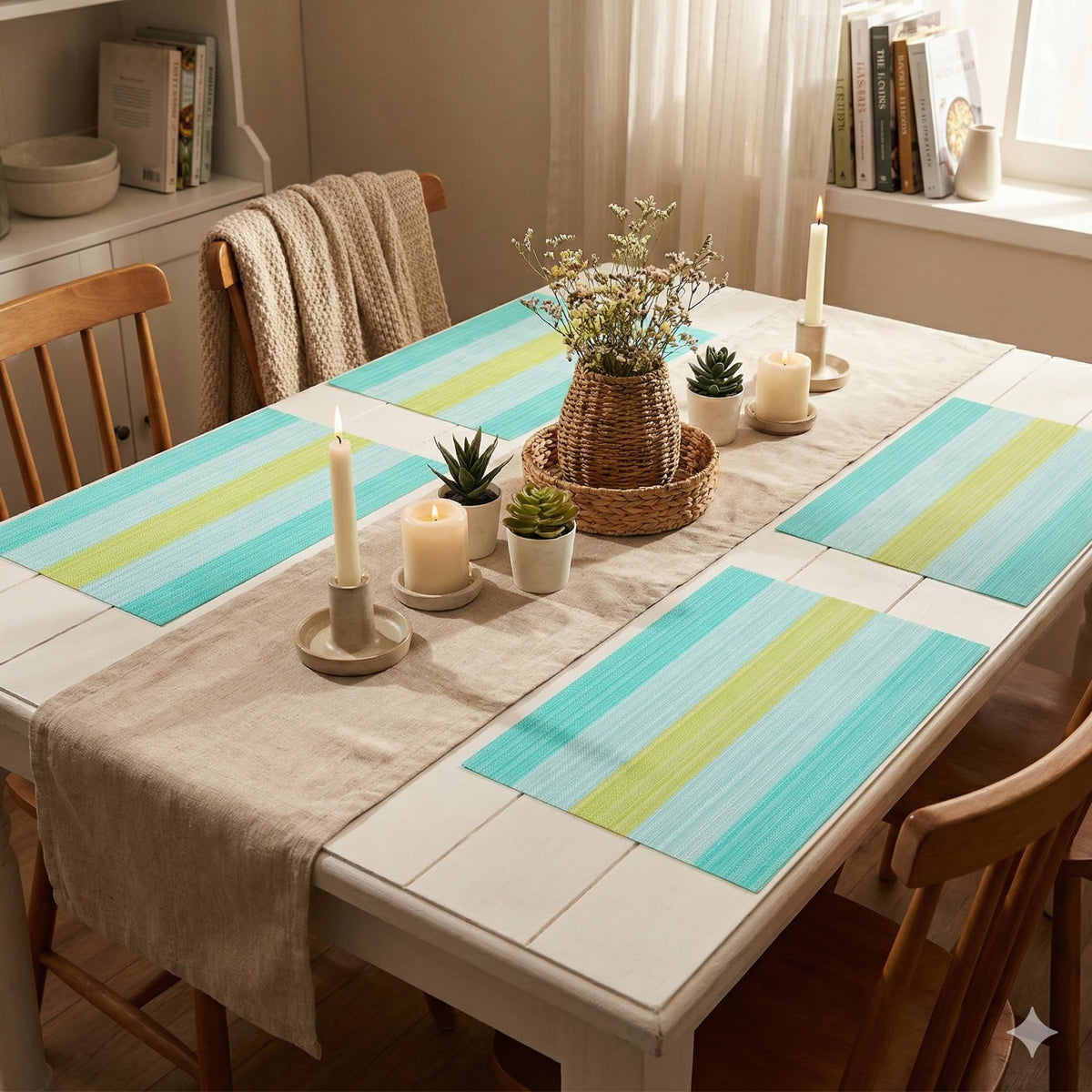 YELONA Placemats Set of 4, Heat-Resistant Woven Vinyl Table Mats, Non-Slip & Washable Dining Tablemats for Kitchen & Dinner Decor, Light Blue (45cm x 30cm) Kafalo