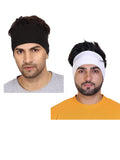 Gajraj Wide, Moisture Wicking and Non-Slip Exercise Workout Cotton Headband for Men and Women (Pack of 2) (Black-White)